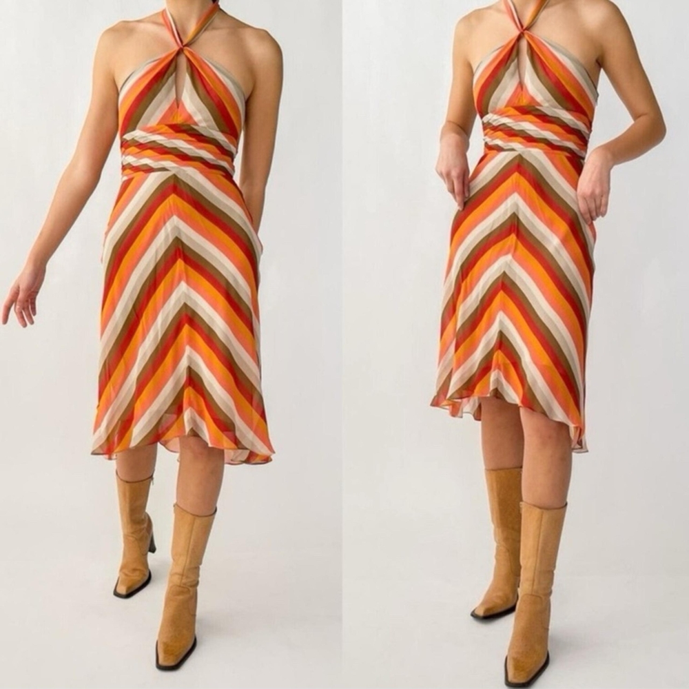 BCBGMaxAzria Striped Halter Midi Dress